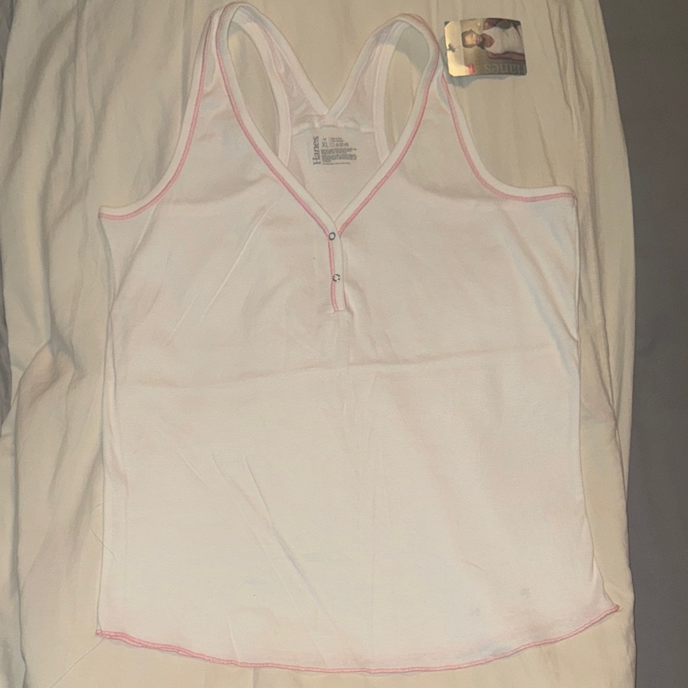 White Tank Top with Pink Trim Xl New